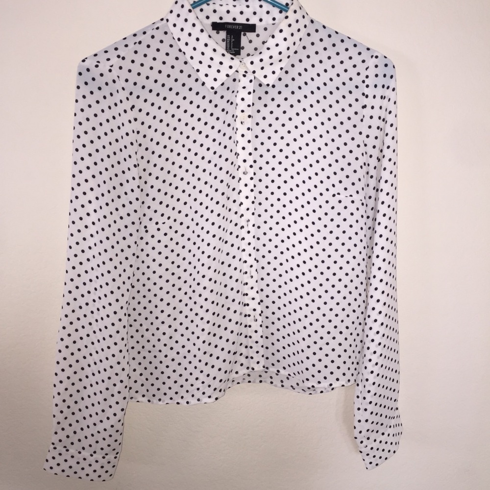 black and white polka dot blouse
